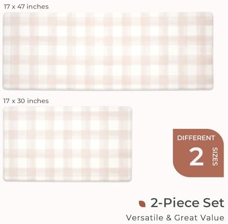 FRESHMINT Modern Farmhouse Plaid 2 Piece Set Kitchen Mats for Floor Anti Fatigue Waterproof & Non-Skid Kitchen Rugs Cushioned Kitchen Mat for Standing Washable Comfort Desk Kitchen Runners - Image 5