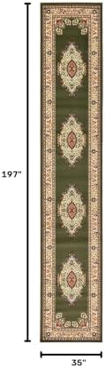 Unique Loom Reza Collection Traditional Persian Style Area Rug, 3 ft x 16 ft 5 in, Olive/Ivory - Image 2