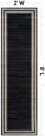 Rugshop Striped Border Machine Washable Non-Slip Runner Rug, 2'x8' Black - Image 2