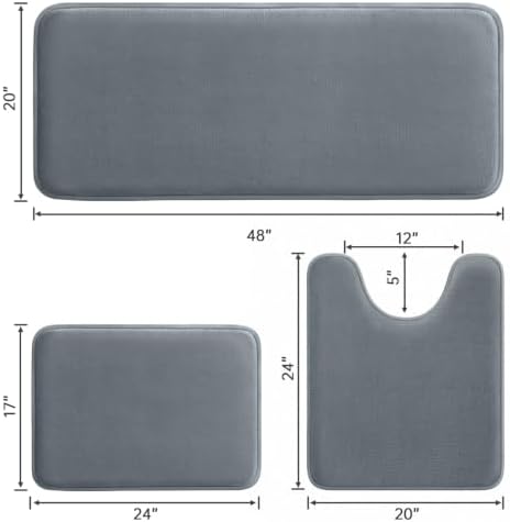 HUXMEYSON 3-Piece Memory Foam Bathroom Rug Set, Grey - Image 2
