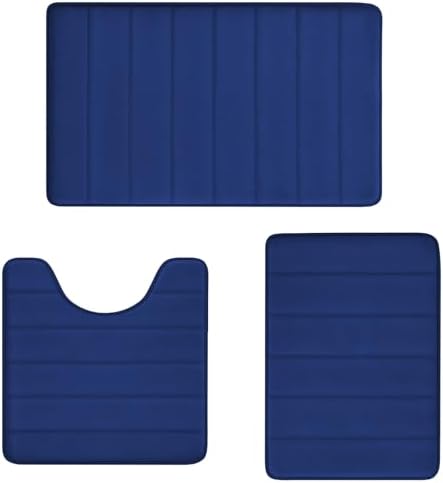 RUN HELIX Memory Foam Bath Mat Rug Set 3 Piece, Ultra Soft Non Slip and Absorbent Bathroom Rug, Machine Wash Dry, Comfortable, Thick Bath Rug Carpet for Bathroom Floor, Tub and Shower, Navy by RUNHELIX