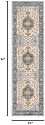 KUTA Vintage Washable Runner Rug, 2x8 Ivory Blue Runners for Hallways - Image 2