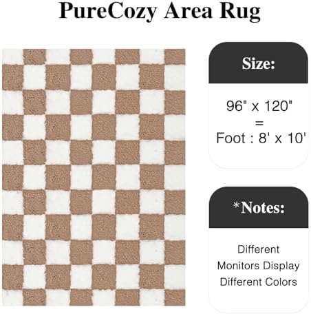 PureCozy Brown Area Rug 8x10 for Living Room Soft Checkered Shag Carpet - Image 3