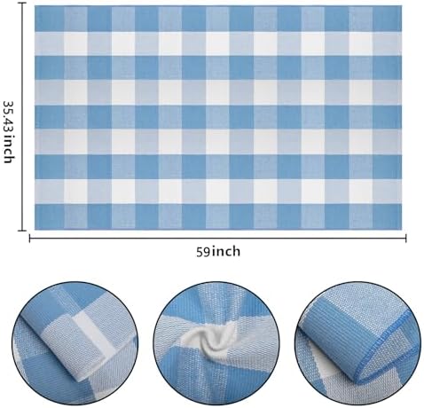 Washable 3'x5'Outdoor Rug, Light Blue White Buffalo Plaid Front Door Mat - Image 2