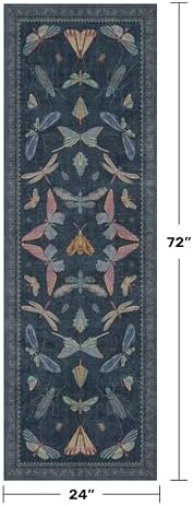 Vintage 2x6 Navy Blue Bathroom Rugs - Washable Insect Runners for Kitchen Floor, Hallway, Low Pile & Soft Non Slip Bedroom Carpet with Rubber Backing, Dark Retro Moth Decor - Image 2