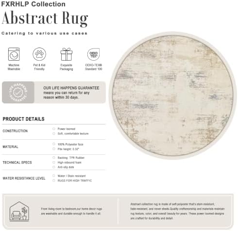 Round Area Rug Living Room: 4 ft Modern Washable Indoor Carpet - Image 2