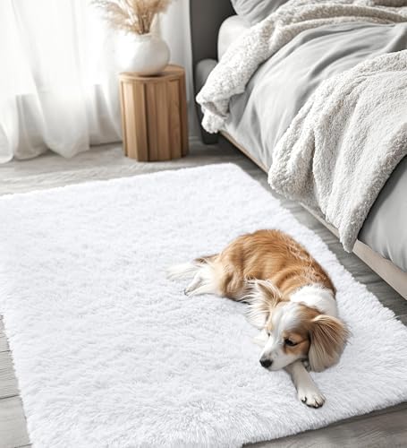 OLANLY 3x4 Machine Washable Accent Rug, Soft Fluffy Shaggy Area Rug for Bedroom, Living Room, Indoor Floor Carpet for Kids, Nursery, Home Decor, White - Image 3