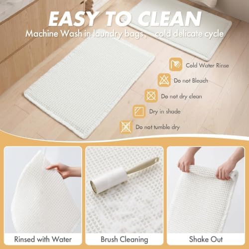 MIULEE Set of 2 Waffle Bathroom Rugs Boho Bath Mat White 20x32 Inch - Image 6