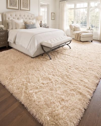 OLANLY 9x10 Machine Washable Large Area Rugs for Living Room, Bedroom, Soft Fluffy Shaggy Bedside Rug, Indoor Floor Carpet for Kids Girls and Boys, Dorms, Nursery, Home Decor Aesthetic, Beige - Image 5