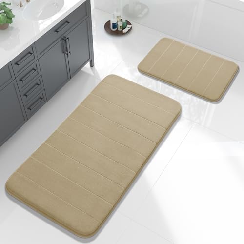 Yimobra Large Memory Foam Bathroom Mat Set, 44 x 24&24 x 17 in, Pale Khaki by Yimobra