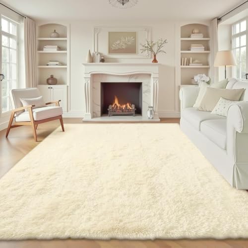 9x12 Area Rugs for Living Room: Fluffy Shag Soft Washable Rug Large Fuzzy Plush Indoor Carpet for Bedroom Nursery Playroom Kids Girls Boys Room (Beige, 9'x12') by VECARF