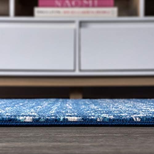 JONATHAN Y Boho Vintage Diamond Blue/White Square Area Rug 5X5 ft, Moroccan Hype for Living Room, Bedroom, Kitchen, Office, Easy-Cleaning, High Traffic, Pet-Friendly, Non-Shedding (MOH101A-5SQ) - Image 6