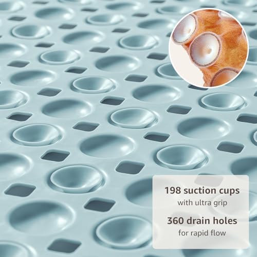OTHWAY Bath Tub Shower Mat Non Slip, Bathtub Floor Liner Mats for Inside Shower Bathroom, Suction Cups and Drain Holes for Feet Scrubbing, Machine Washable, Soft on Feet, 35x16 Inch, Light Blue - Image 3