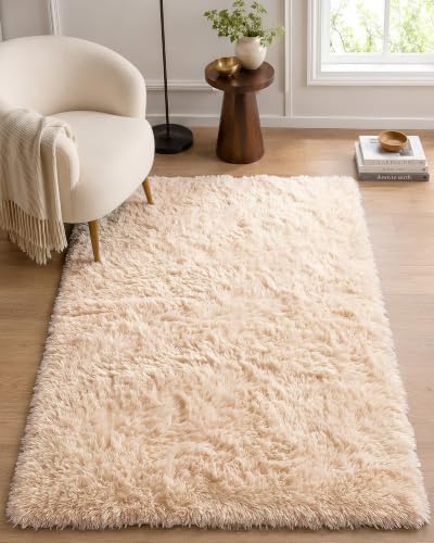 OLANLY 3x4 Machine Washable Accent Rug, Soft Fluffy Shaggy Area Rug for Bedroom, Living Room, Indoor Floor Carpet for Kids, Nursery, Home Decor, Beige - Image 3