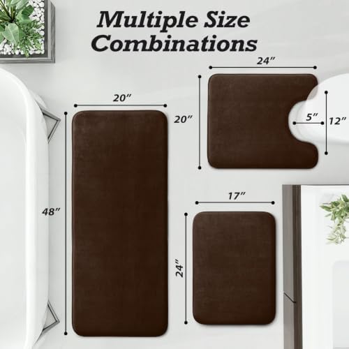 HUXMEYSON Bathroom Rugs Sets 3 Piece, Non-Slip & Quick Dry Bath Mat Set, Ultra Soft Velvet Bath Rugs for Bathroom, Toilet and Shower Floor, Brown - Image 2
