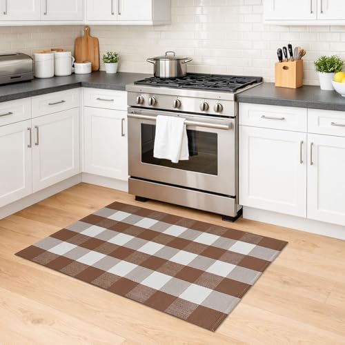 KILOCOCO Buffalo Plaid Checkered Rug 27.5x43 in Brown White Front Door Rug - Image 5