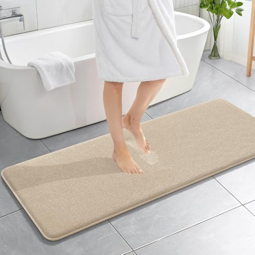 OLANLY Memory Foam Bathroom Runner Rugs 59x20, Absorbent Long Mat, Beige by OLANLY