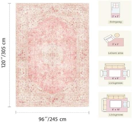 8x10 Area Rugs for Living Room Washable Large Pink Rugs Cute - Image 2