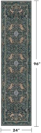 Washable 2x8 Extra Long Runners for Large Kitchen - Blue and Green Long Runner Rugs for Hallway Rugs for Entryway, Vintage Bird Low Pile Kitchen Floor Mats, Nature Leaf & Non-Slip - Image 2