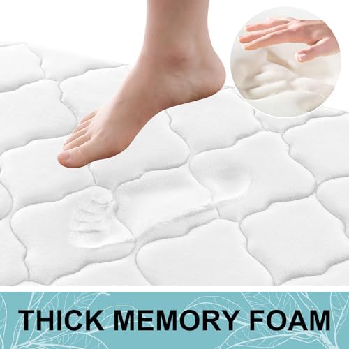 OLANLY Memory Foam Bath Mat Rug 47x20, Ultra Soft Bathroom Rugs, White - Image 3