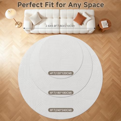 Pauwer 4ft Area Rugs for Living Room, Modern Non Slip Washable Rug, White - Image 2
