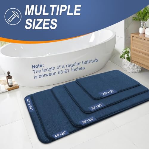 OLANLY Memory Foam Bathroom Runner Rug 70x24, Absorbent Long Bath Mat, Navy - Image 5