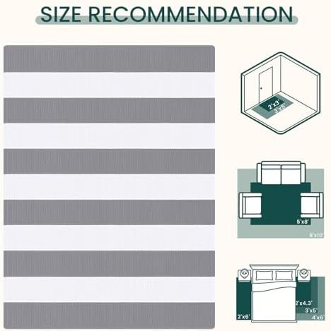 KOZYFLY Striped Rug 2.3x3.6 ft Cotton Woven Front Door Rugs, Gray and White - Image 4