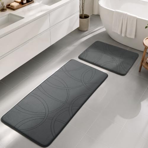 YIHOUSE 2 Piece Memory Foam Bathroom Rug Set, Cushioned Bath Mat, Dark Grey by YIHOUSE