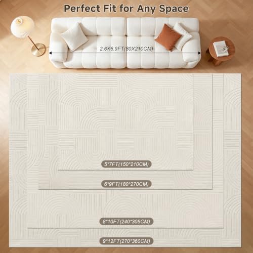 Pauwer 8x10 Area Rugs for Living Room, Modern Non Slip Washable Rug, Cream - Image 2