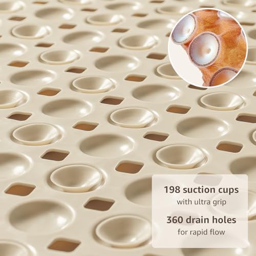 OTHWAY Bath Tub Shower Mat Non Slip, Bathtub Floor Liner Mats for Inside Shower Bathroom, Suction Cups and Drain Holes for Feet Scrubbing, Machine Washable, Soft on Feet, 35x16 Inch, Brown - Image 3