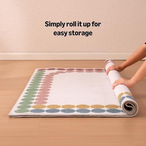 Amazon Basics Kids Printed Area Rug, Soft, Non-Slip, Machine Washable, 4' W × 6' L, Colorful Dots - Image 6
