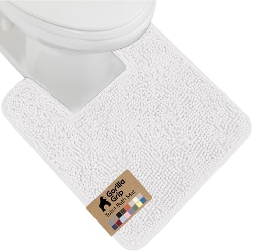 GORILLA GRIP Chenille Bath Rug Mat for Square Toilet Base, 24x19 White by GorillaGrip