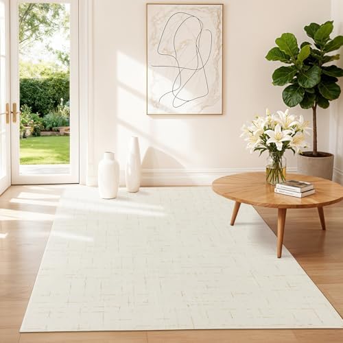 LIANLAM Washable Rug Area Rugs for Living Room - Stain Resistant Non-Slip Backing Boho Rug for Bedroom,Durable & Ultra-Thin Vintage Large Area Rug(4' x 6',White) - Image 2