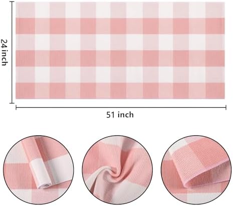 Pink and White Outdoor Rug 24"x51" Washable Buffalo Plaid Front Porch Rug - Image 2
