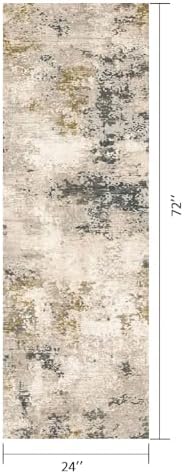 Gilded Mottle 2x6 ft Cream Gray Olive Runner Rug for Hallway Entryway - Image 2