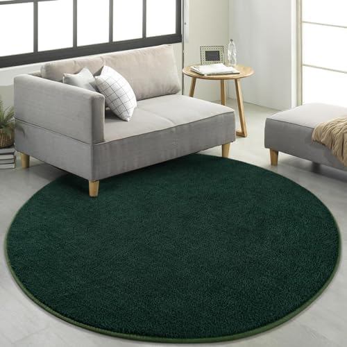 FlyDOIT Round Area Rugs for Bedroom Living Room, 5x5 Dark Green Super Soft Comfy Thickened Memory-Foam Indoor Circle Carpet, Modern Aesthetic Minimalist Carpet for Boys Girls Adults Nursery Home Décor - Image 4