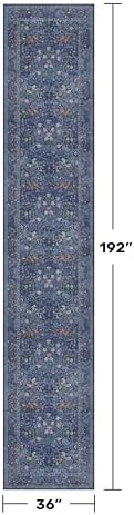 Vintage 3x16 Wide Hallway Runner Rug Non Slip, Ultra Thin Large Kitchen Indoor Floor Rugs for Entryway Hall Way, Soft Stain Resistant Low Pile Blue Floral Carpet - Image 2
