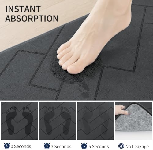 YIHOUSE 2 Piece Memory Foam Bathroom Rug Set, Dark Grey, 17"x24"+20"x46" - Image 4