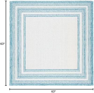 SAFAVIEH Washable Rug Outdoor Courtyard Collection - 5'3" Square, Ivory & Aqua Blue, Non-Shedding & Easy Cleaning, Ideal for Patio, Backyard, Mudroom (CY8475-53612) - Image 3