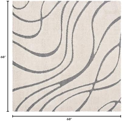 SAFAVIEH Florida Shag Collection Area Rug - 5' Square, Cream & Grey, Non-Shedding & Easy Care, 1.2-inch Thick Ideal for High Traffic Areas in Living Room, Bedroom (SG471-1180) - Image 2