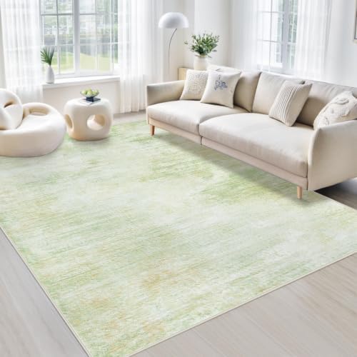 Area Rugs 5x7 Living Room: Washable Rug Modern Abstract Rugs Soft Non Slip Neutral Rug Stain Resistant Indoor Carpet for Bedroom Kitchen Dining Room Nursery Home Office Rugs(Green,5'x7') by MXSANYOORUG