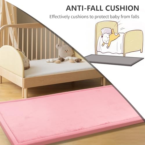 Play Mat for Babies Toddlers,1.3" Thick Elasti-Foam Anti-Fall Cushion Mat for kids Room,28×72 Bedroom Bedside Rugs,Water-Repellent Soft Coral Velvet,Non-Slip(Pink) - Image 3