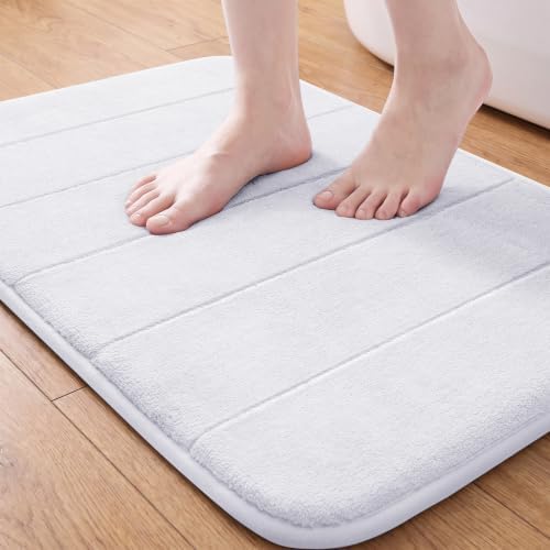Yimobra Memory Foam Bath Mat, Super Soft Absorbent Bathroom Rug Non Slip, Quick Dry, Machine Washable Floor Carpet for Tub Shower, Home Decor Accessories, 24x17, White by Yimobra
