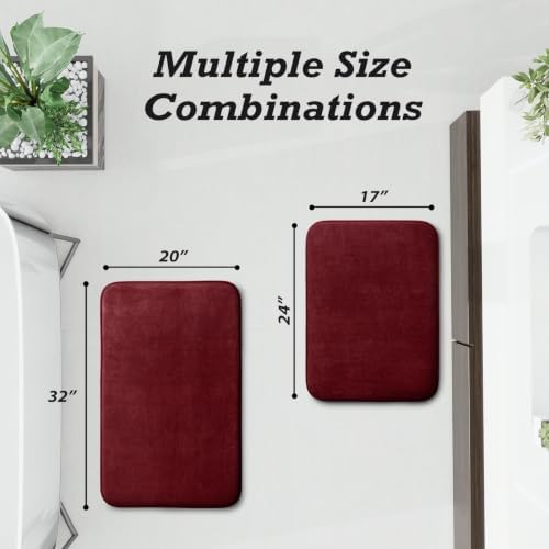 HUXMEYSON Bathroom Rugs Sets 2 Piece, Non-Slip & Quick Dry Bath Mat Set, Ultra Soft Velvet Bath Rugs for Bathroom, Toilet and Shower Floor, Red - Image 2