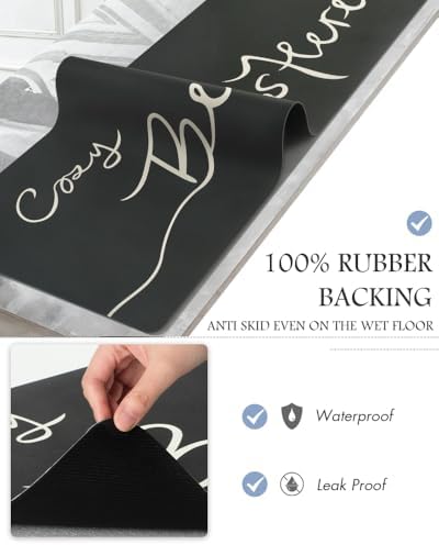 MontVoo Bath Mat-Bath Mat Rug Non Slip Super Absorbent Stain Resistant Quick Dry Thin Bathroom Rug-Bath Mats for Bathroom Floor Bathtub Vanity-Bathmat Bath Rug Easy Care-17"x35",Black - Image 5