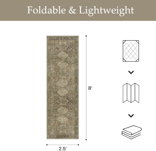 GENIMO 2.5x8 Outdoor Runner Rug, Washable for Patio, Olive Brown - Image 2