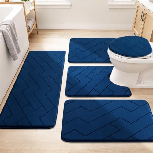 YIHOUSE 5 Piece Bathroom Rug Set - Soft Memory Foam Bath Mat, Dark Blue by YIHOUSE