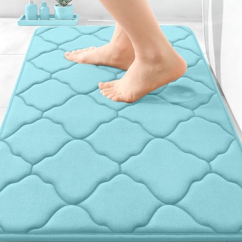 OLANLY Memory Foam Bath Mat Rug 30x20, Ultra Soft Bathroom Rugs, Sky Blue by OLANLY