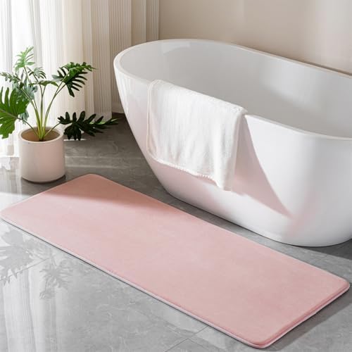 Pink Memory Foam Bath Mat Long 24x60 Bathroom Runner Rug Non Slip Washable by PAGGEDHOME