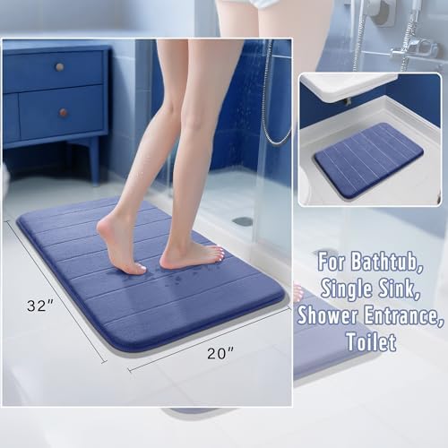 Yimobra Memory Foam Bath Mat, Super Soft Absorbent Bathroom Rug Non Slip 31.5x20 Inch, Quick Dry, Machine Washable Floor Carpet for Tub Shower, Home Decor Accessories, Navy Blue - Image 2